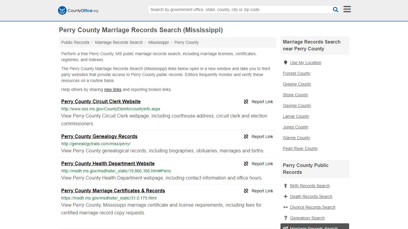 Perry County Marriage Records Search (Mississippi)
